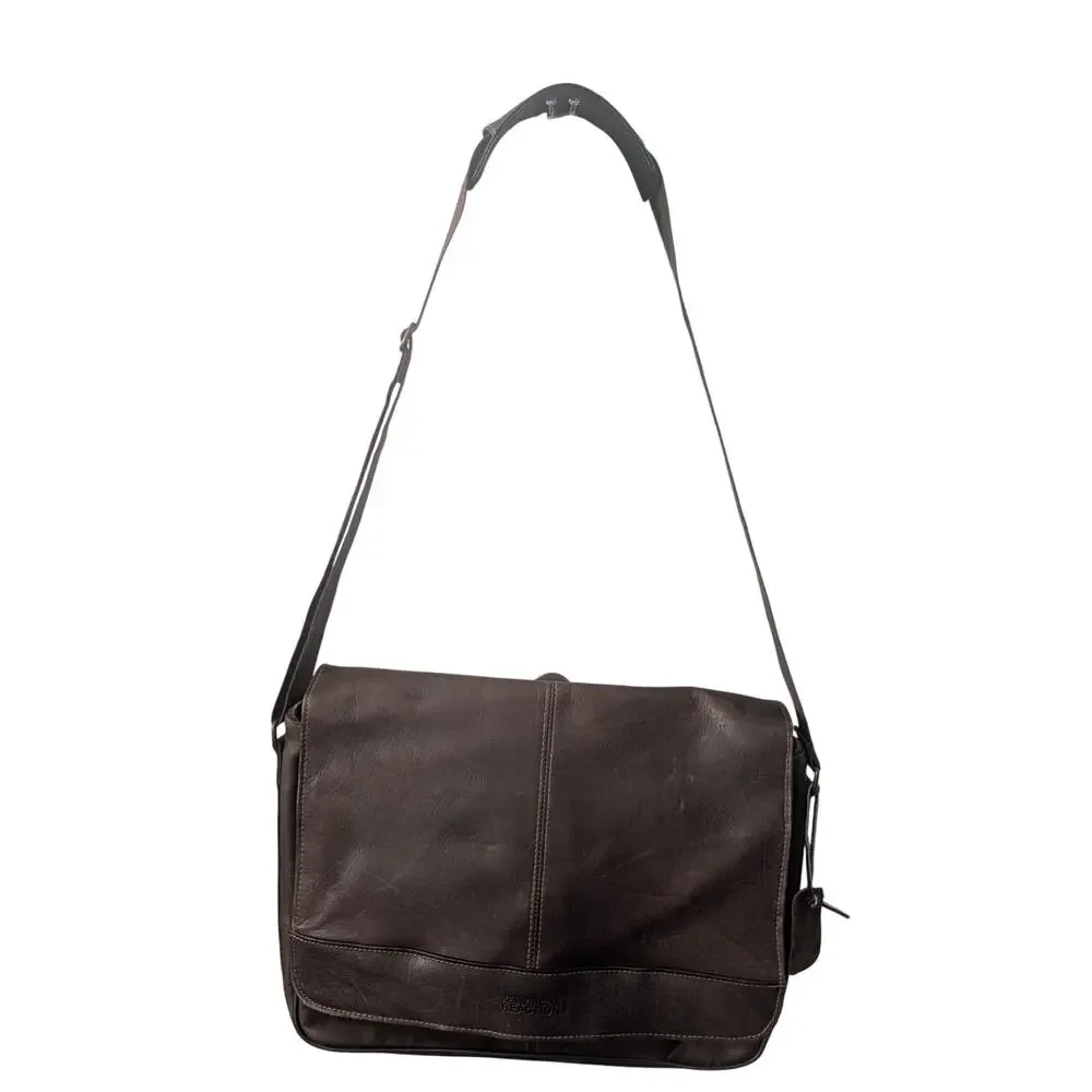 KENNETH COLE REACTION! ESPRESSO BROWN GENUINE LEATHER LAPTOP CASE, BRIEFCASE!